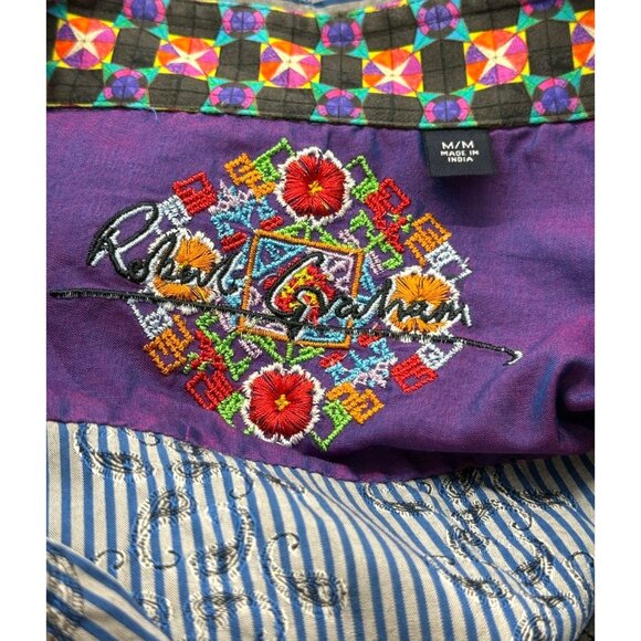 Robert Graham Button Down Shirt Blue Gray Striped Paisley Contrast Cuffs Size M - Picture 7 of 10